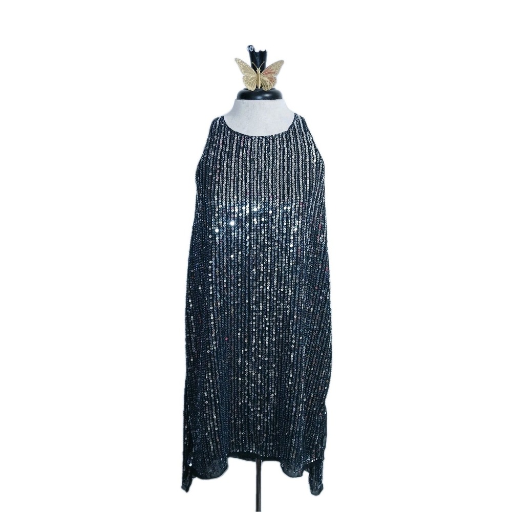 Francesca's Women Sequins Dress Small Black Silver Disco Party Tina New Year's